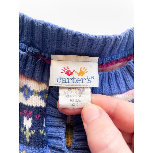 Girl's Vintage Carter's Cotton Knit Fair Isle Spring Cardigan Sweater Size 4T - Picture 4 of 6